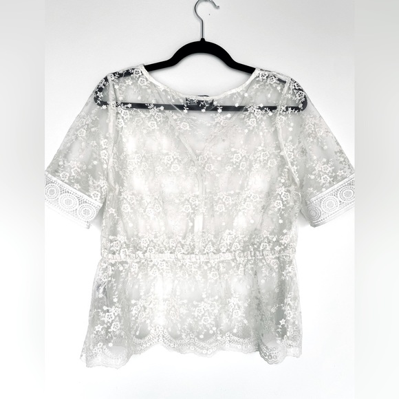 ASOS Lace synched waist white floral bohemian blouse size M - Picture 2 of 9